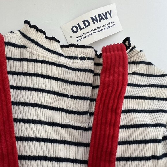 Old Navy Toddler Girls Valentines Red Dress Set Corduroy Heart Striped Shirt - Picture 4 of 9